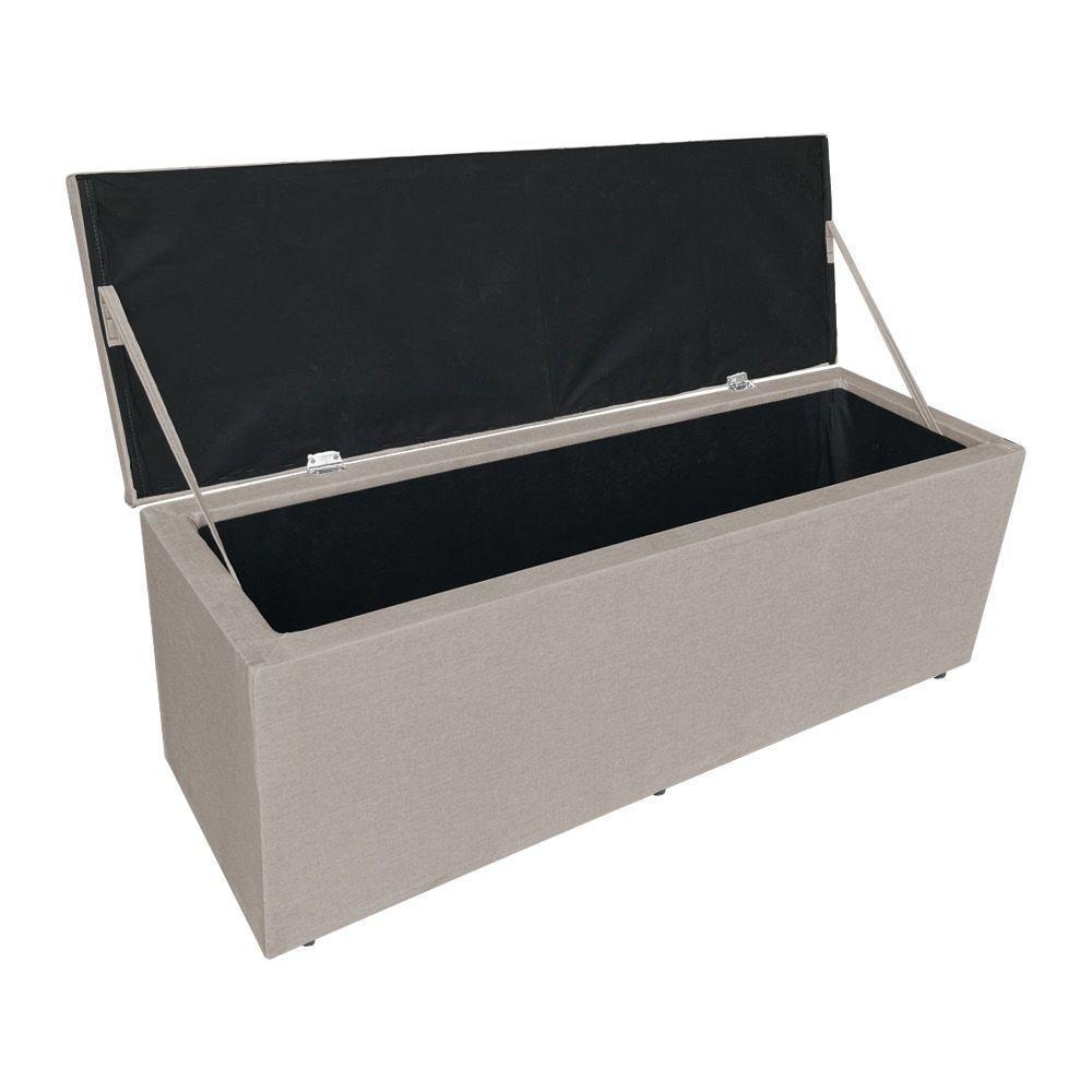 Kit Cabeceira Painel E Calçadeira Baú Casal King 1,95m Londres Linho Capuccino Dal Poz Estofados - 6