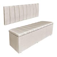 Kit Cabeceira Painel E Calçadeira Baú Casal Queen 1,60m Londres Suede Bege Dal Poz Estofados - 1