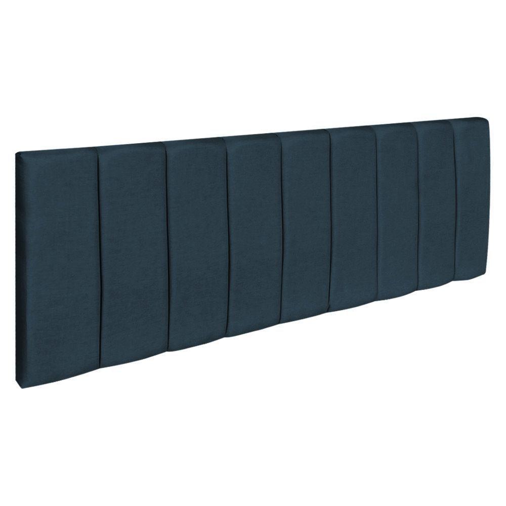 Kit Cabeceira Painel E Calçadeira Baú Casal King 1,95m Londres Suede Azul Marinho Dal Poz Estofados - 3