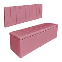 Kit Cabeceira Painel E Calçadeira Baú Casal King 1,95m Londres Suede Rosa Dal Poz Estofados - 1