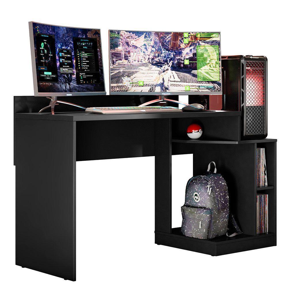 Mesa Gamer Play Com 2 Nichos Albatroz Preto - 2