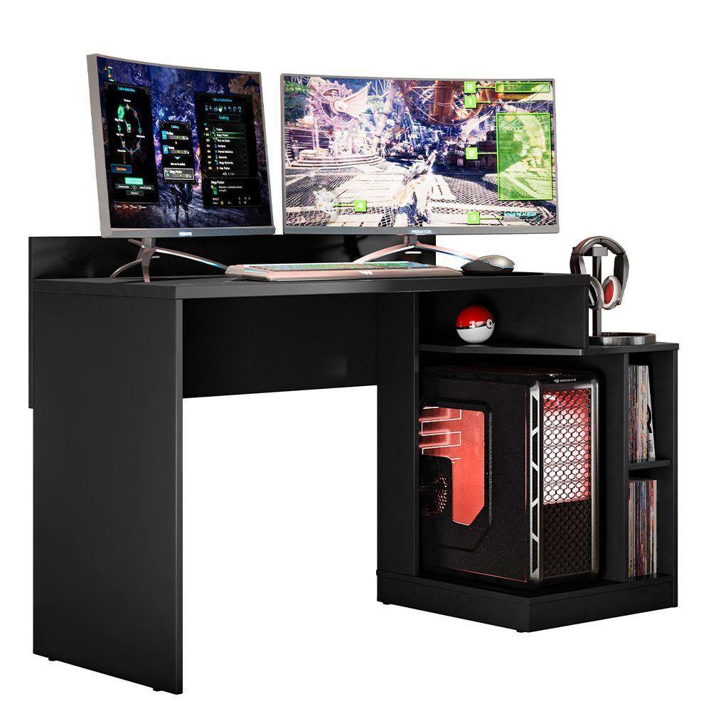 Mesa Gamer Play Com 2 Nichos Albatroz Preto - 3
