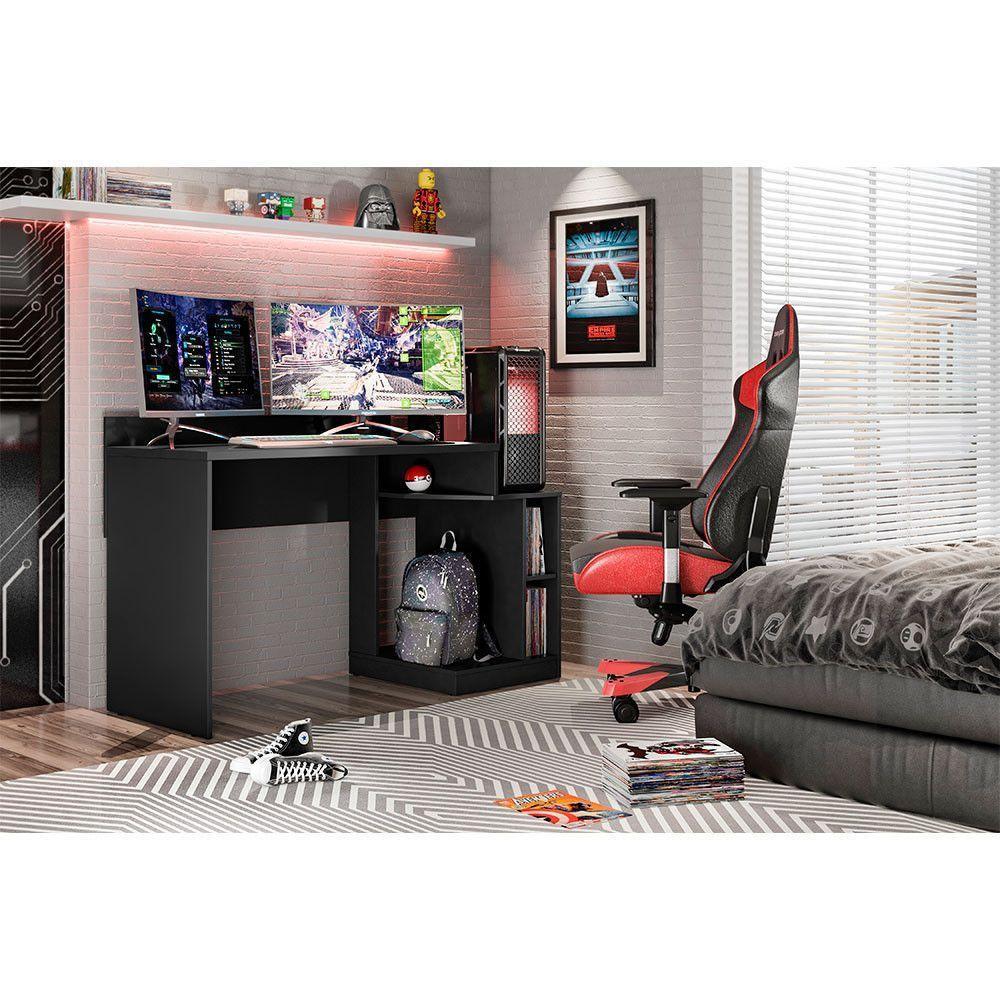 Mesa Gamer Play Com 2 Nichos Albatroz Preto - 4