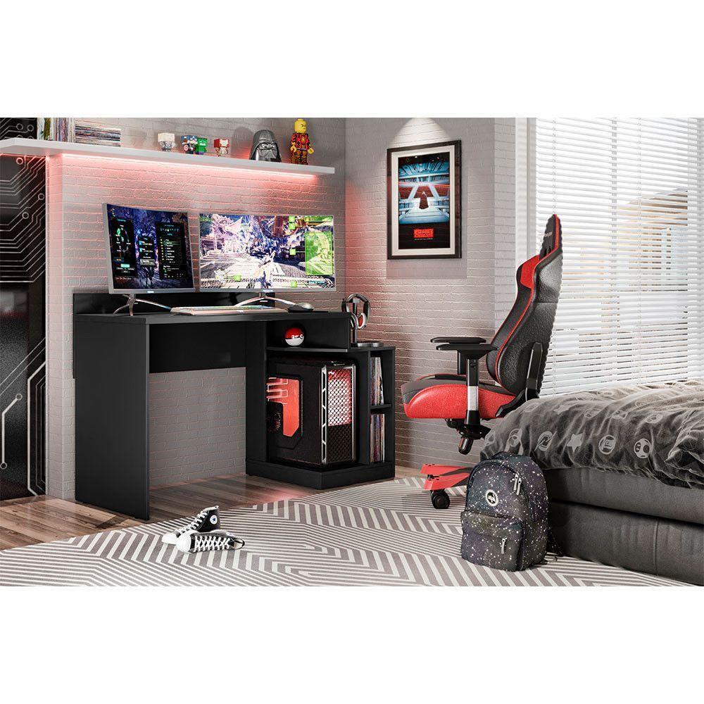 Mesa Gamer Play Com 2 Nichos Albatroz Preto - 5