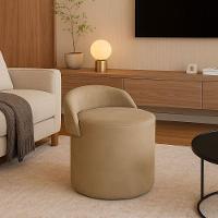 Puff Banco Orgânico Encosto Redondo Sala Estar Quarto Suede Capuccino - 1