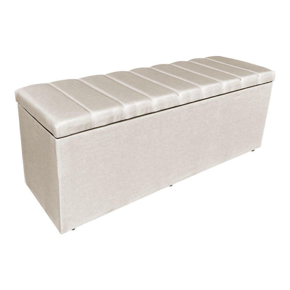 Kit Cabeceira Painel E Calçadeira Baú Solteiro 0,90m Londres Veludo Bege Dal Poz Estofados - 5