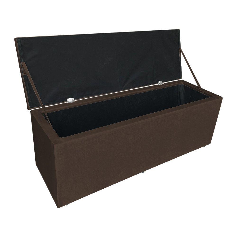 Kit Cabeceira E Calçadeira Baú Casal Queen 1,60m Londres Suede Marrom Dal Poz Estofados - 6