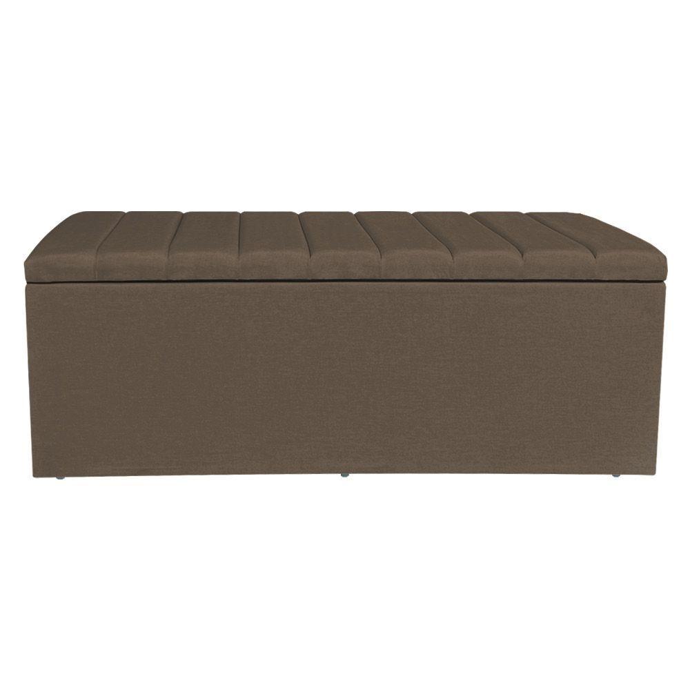Calçadeira Baú Casal King 1,95m Londres Linho Marrom Dal Poz Estofados - 4