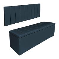 Kit Cabeceira Painel E Calçadeira Baú Casal Queen 1,60m Londres Veludo Azul Marinho Dal Poz Estofados - 1