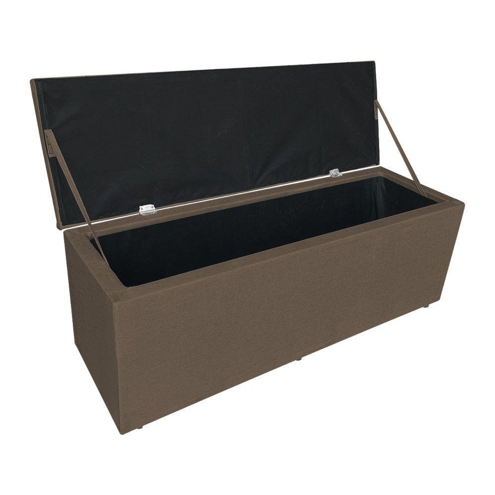 Kit Cabeceira Painel E Calçadeira Baú Casal King 1,95m Londres Linho Marrom Dal Poz Estofados - 6