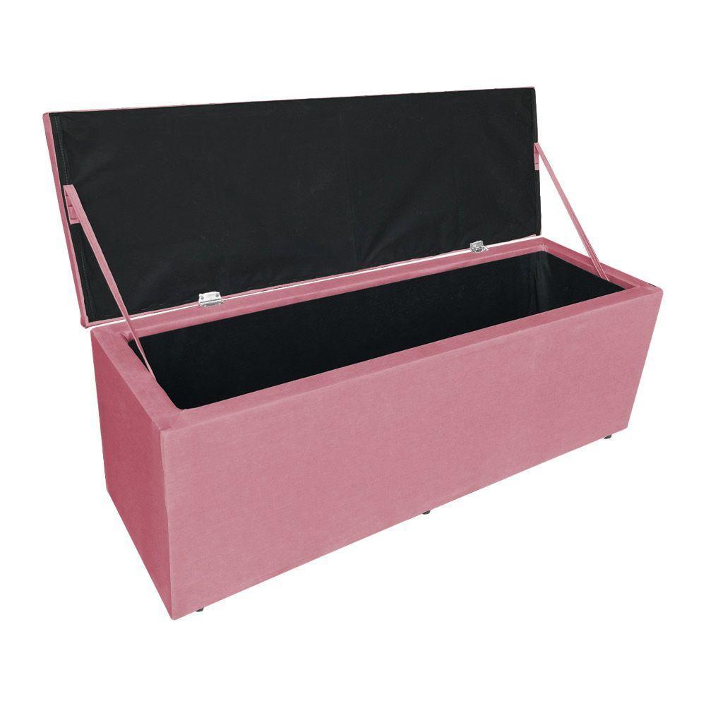 Calçadeira Baú Casal King 1,95m Londres Suede Rosa Dal Poz Estofados - 2