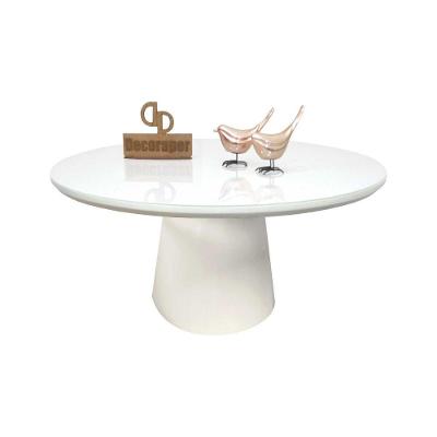 Mesa Centro Base Cone Laqueada Com Tampo Laca Vidro 60cm Branco 35cm