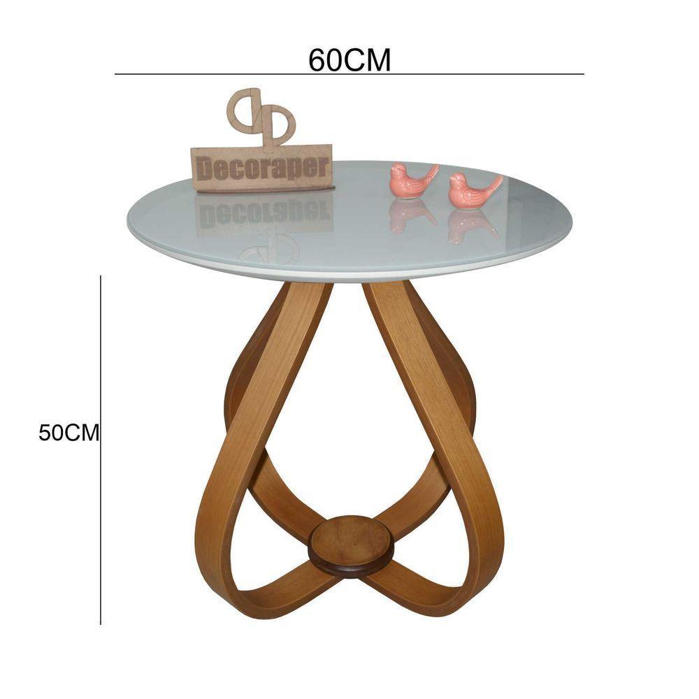 Mesa Lateral Cebola Com Vidro 60cm Off White 50cm - 2