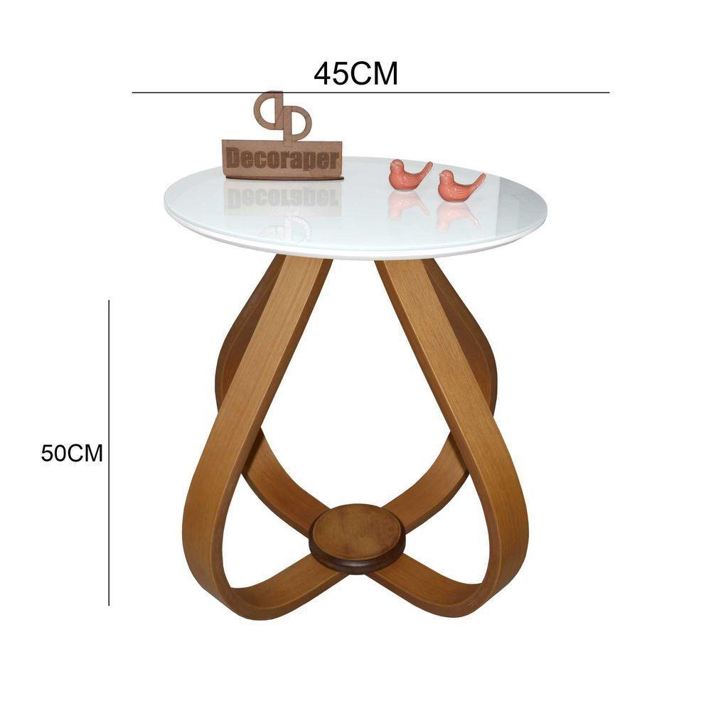 Mesa Lateral Cebola Com Vidro 45cm 50cm Branco - 2