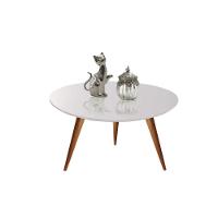 Mesa Mesinha De Centro 70cm Laqueado Com Vidro Off White - 1
