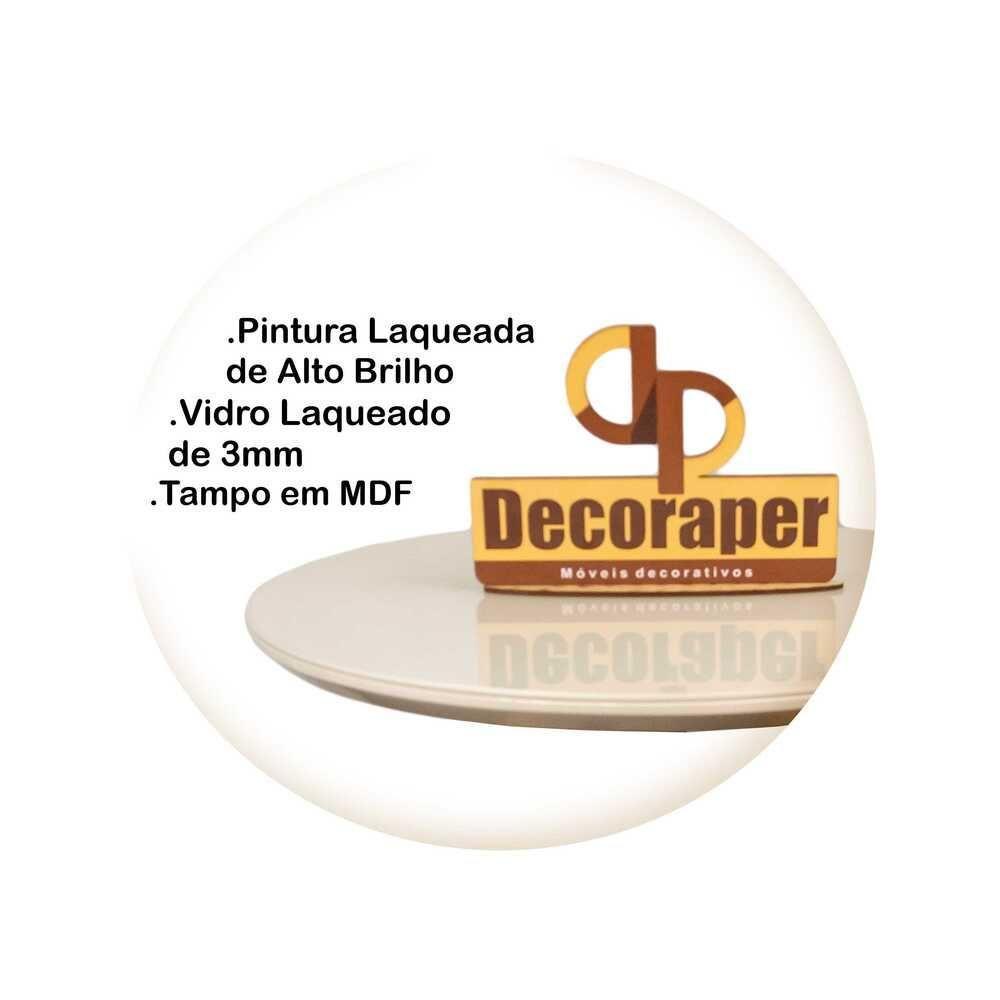 Mesa Jantar Cone Laqueado Tampo Redondo Laca Com Vidro 130cm Off White - 2