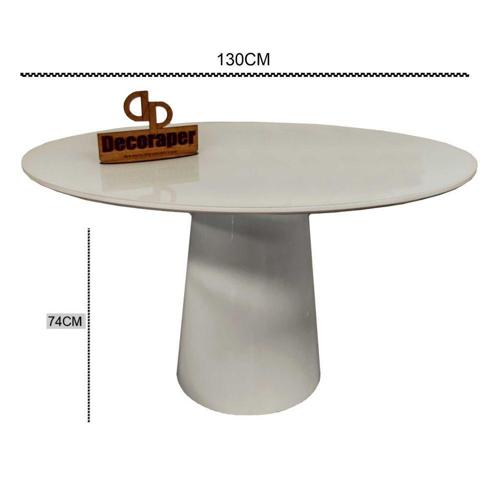 Mesa Jantar Cone Laqueado Tampo Redondo Laca Com Vidro 130cm Off White - 3