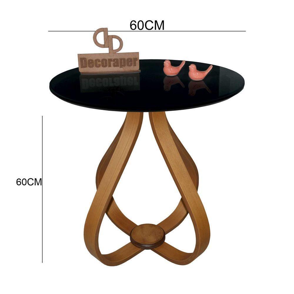 Mesa Lateral Cebola Com Vidro 60cm Preto 60cm - 2