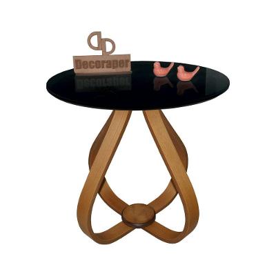 Mesa Lateral Cebola Com Vidro 60cm Preto 60cm