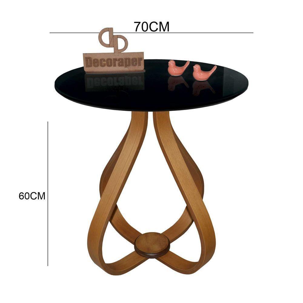 Mesa Lateral Cebola Com Vidro 70cm Preto 60cm - 2