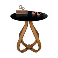 Mesa Lateral Cebola Com Vidro 70cm Preto 60cm - 1