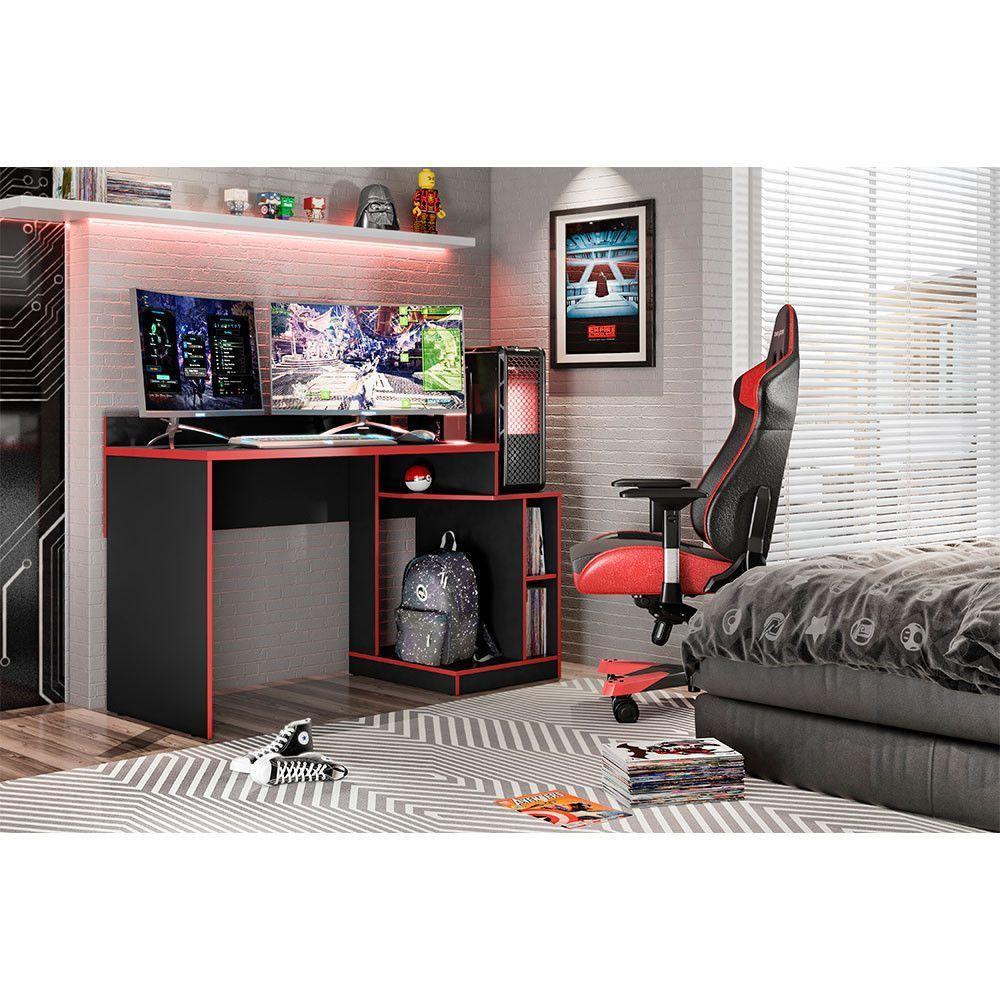 Mesa Gamer Play Com 2 Nichos Albatroz Preto/vermelho - 4