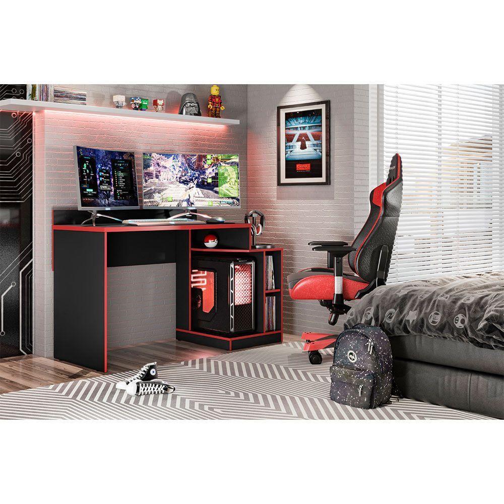 Mesa Gamer Play Com 2 Nichos Albatroz Preto/vermelho - 5