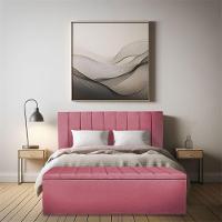 Kit Cabeceira Painel E Calçadeira Baú Casal 1,40m Londres Veludo Rosa Dal Poz Estofados - 2