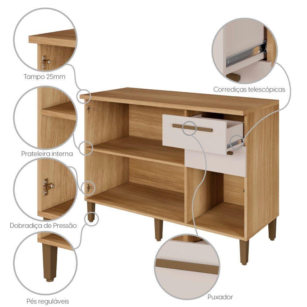 Balcão Diamante 3 Portas 2 Gavetas Arte Móveis Cinamomo/off - 5