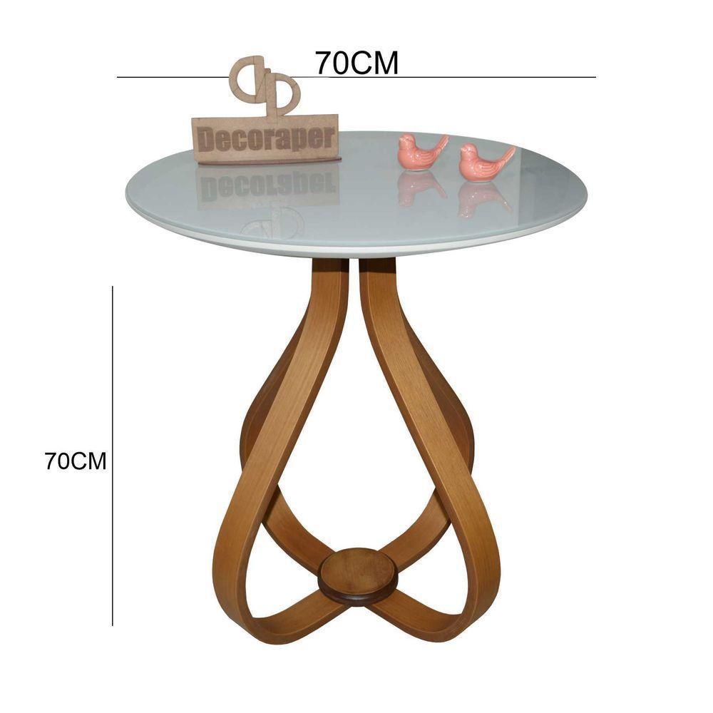 Mesa Lateral Cebola Com Vidro 70cm Off White 70cm - 2