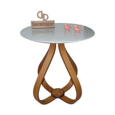 Mesa Lateral Cebola Com Vidro 70cm Off White 70cm