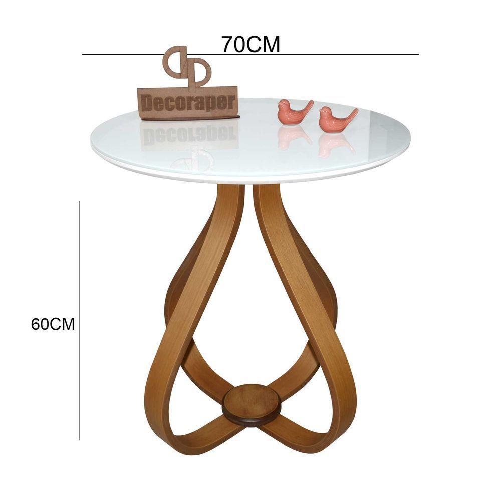 Mesa Lateral Cebola Com Vidro 70cm Branco 60cm - 2