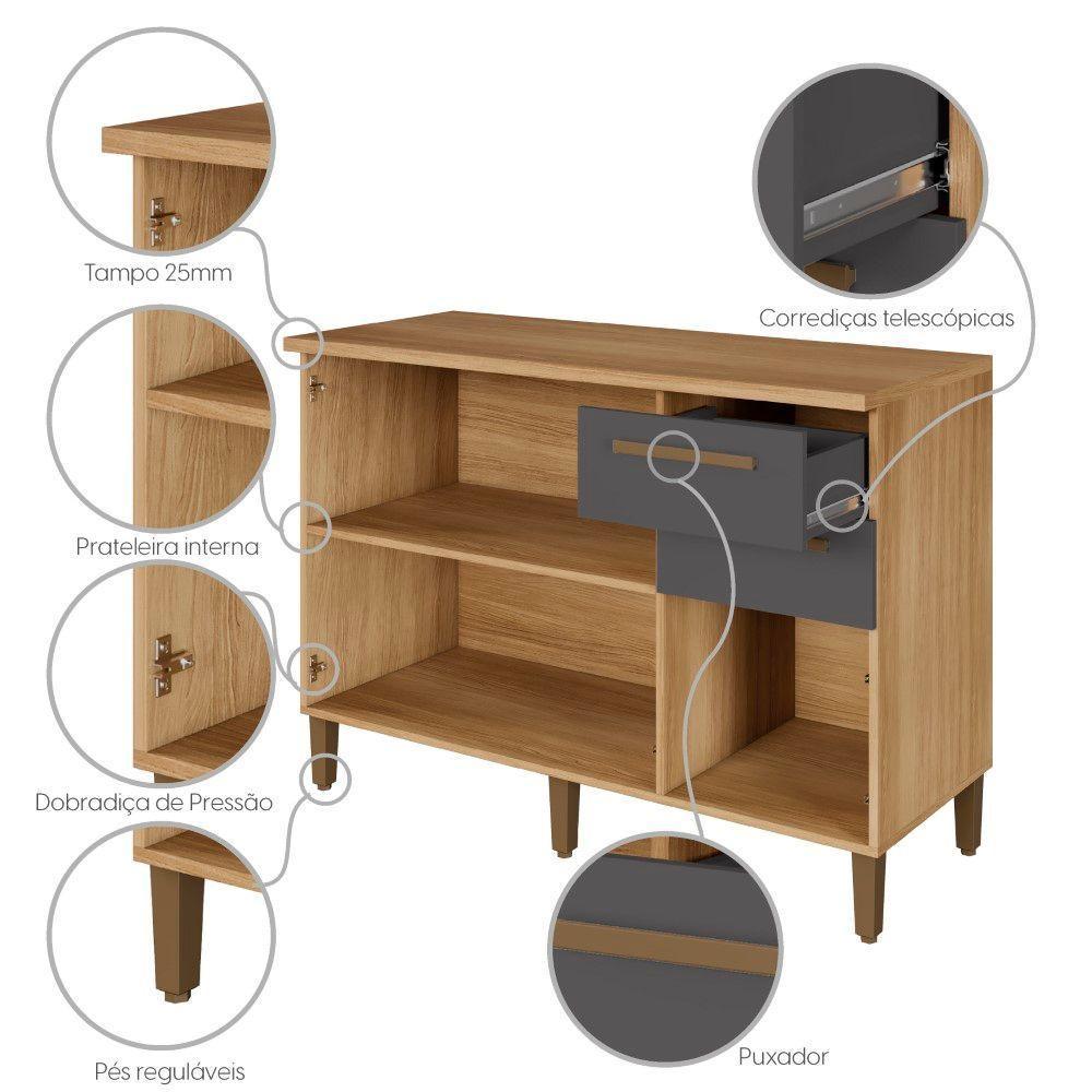 Balcão Diamante 3 Portas 2 Gavetas Arte Móveis Cinamomo/grafite - 5