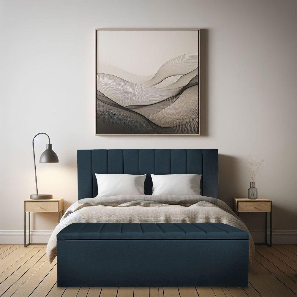 Kit Cabeceira E Calçadeira Baú Casal King 1,95m Londres Suede Azul Marinho Dal Poz Estofados - 4