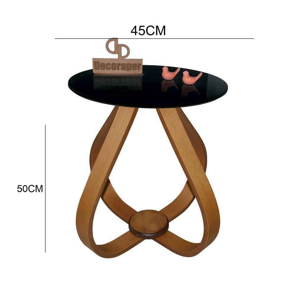 Mesa Lateral Cebola Com Vidro 45cm 50cm Preto - 2