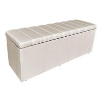 Kit Cabeceira E Calçadeira Baú Casal Queen 1,60m Londres Suede Bege Dal Poz Estofados