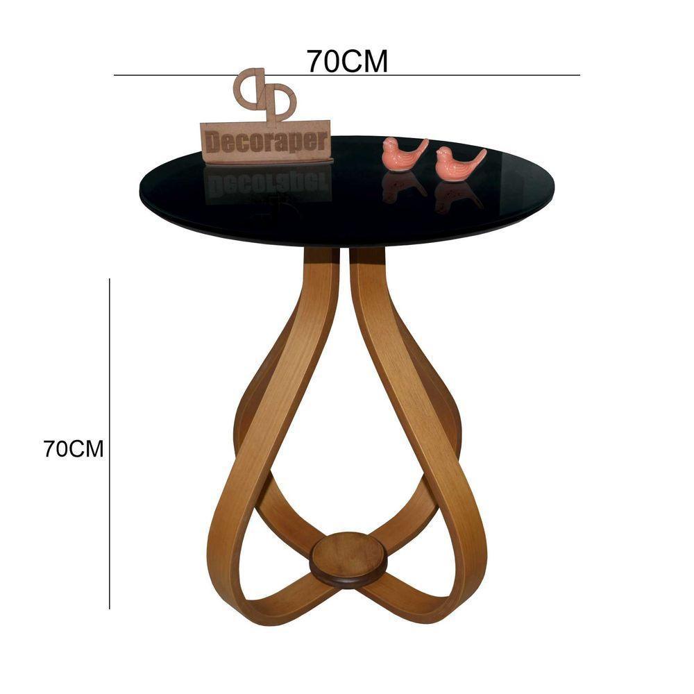 Mesa Lateral Cebola Com Vidro 70cm Preto 70cm - 2