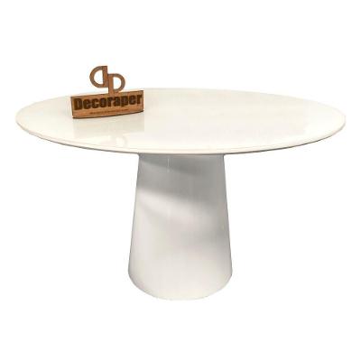 Mesa Jantar Cone Laqueado Tampo Redondo Laca Com Vidro 140cm Branco