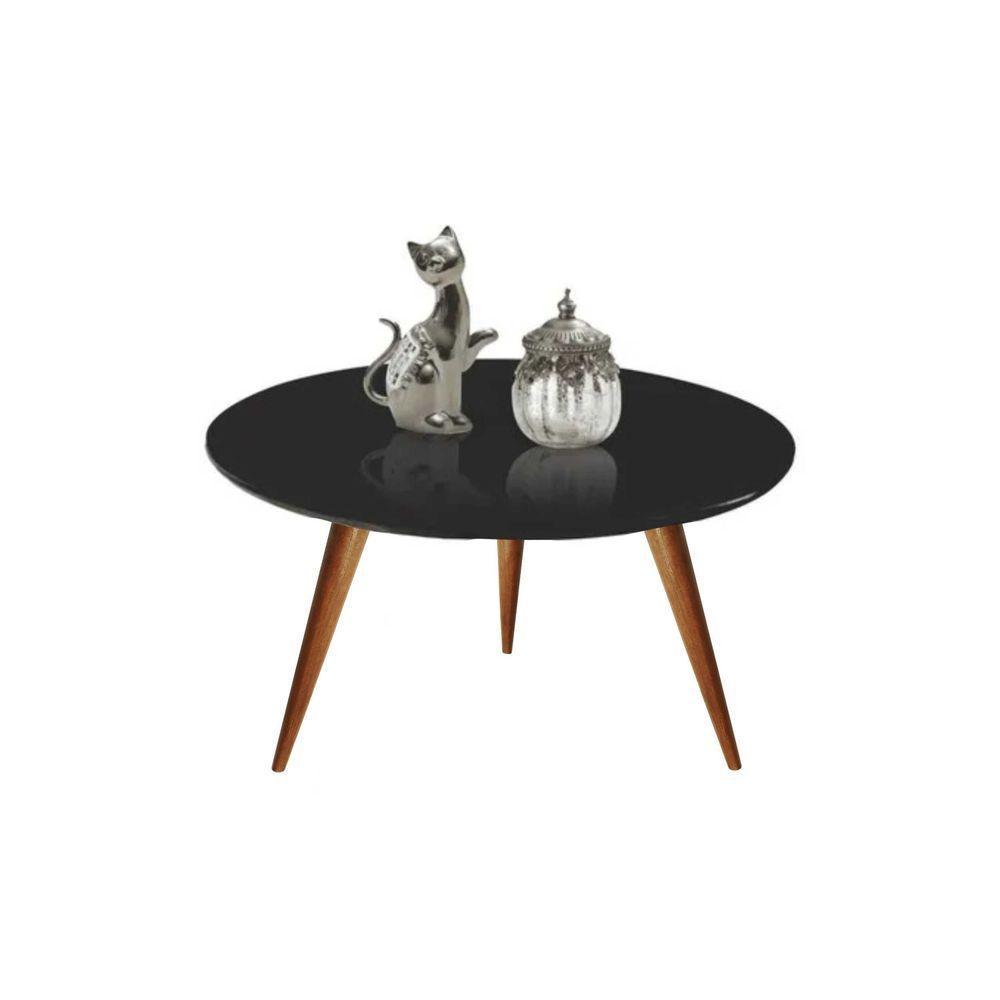 Mesa Mesinha De Centro 70cm Laqueado Com Vidro Preto - 1