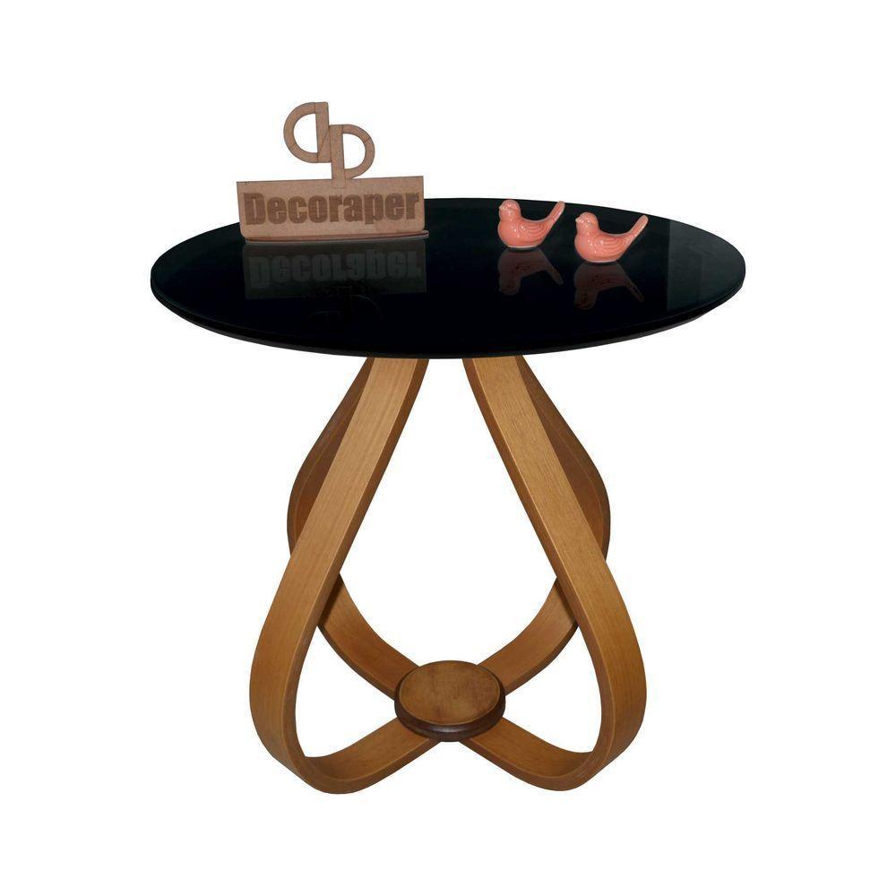 Mesa Lateral Cebola Com Vidro 60cm Preto 70cm - 1