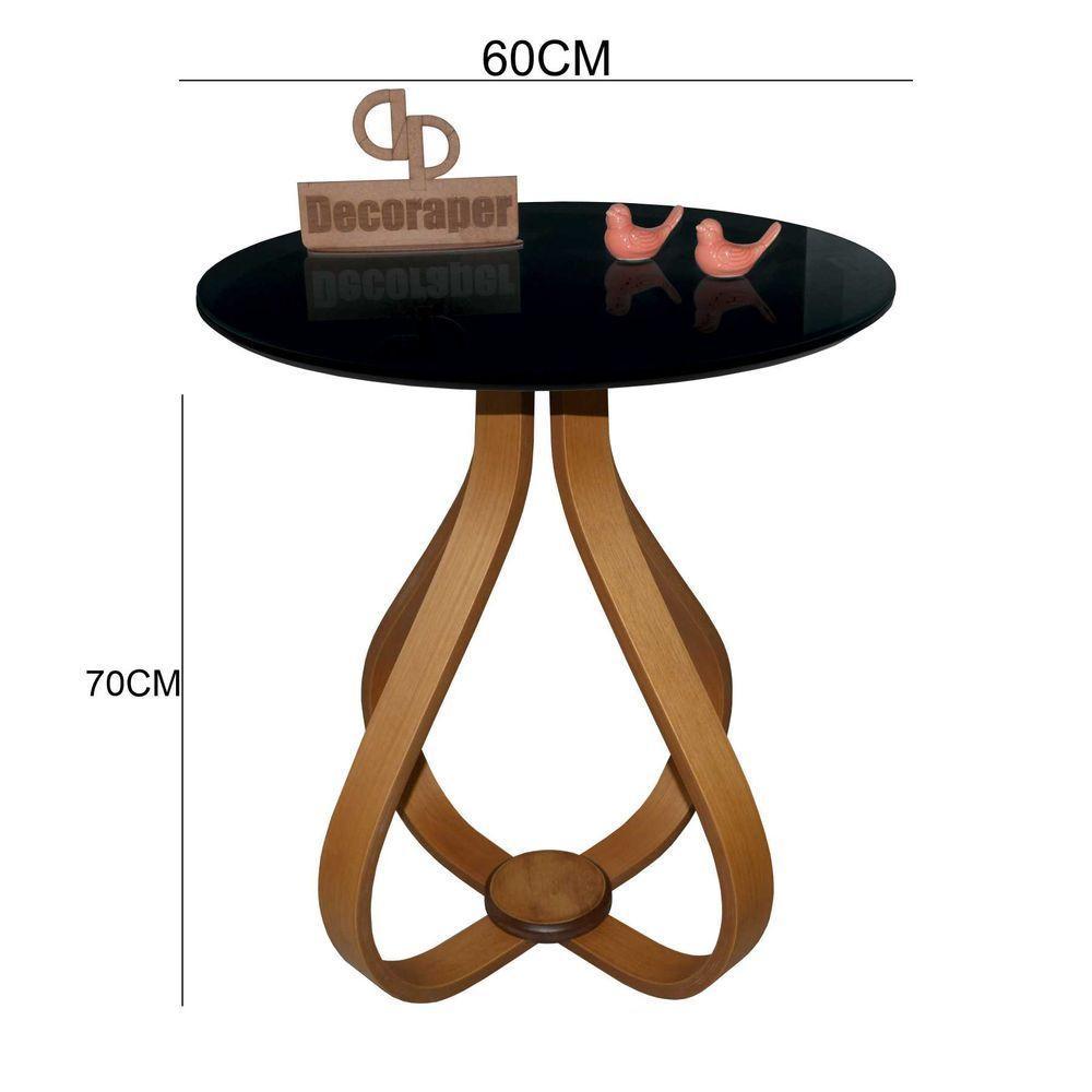 Mesa Lateral Cebola Com Vidro 60cm Preto 70cm - 2