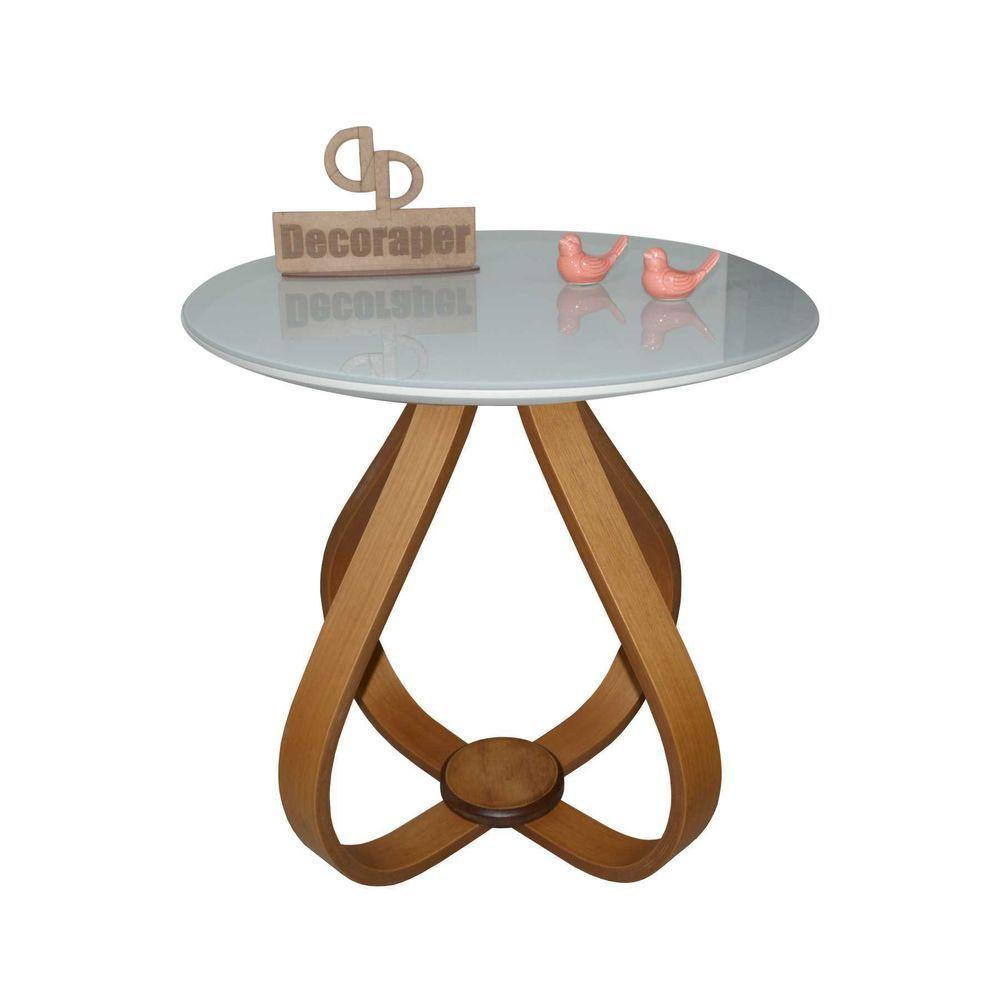 Mesa Lateral Cebola Com Vidro 60cm Off White 70cm - 1