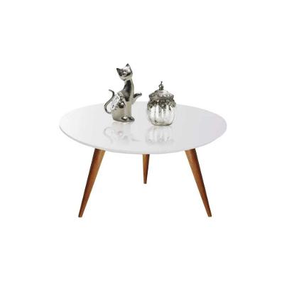 Mesa Mesinha De Centro 70cm Laqueado Com Vidro Branco