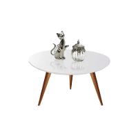 Mesa Mesinha De Centro 70cm Laqueado Com Vidro Branco - 1