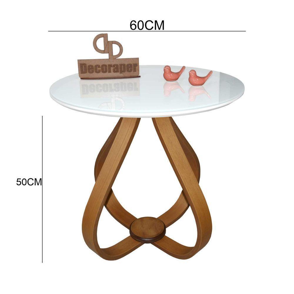 Mesa Lateral Cebola Com Vidro 60cm Branco 50cm - 2