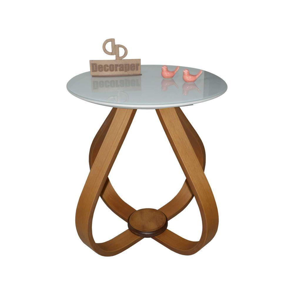 Mesa Lateral Cebola Com Vidro 45cm 50cm Off White - 1