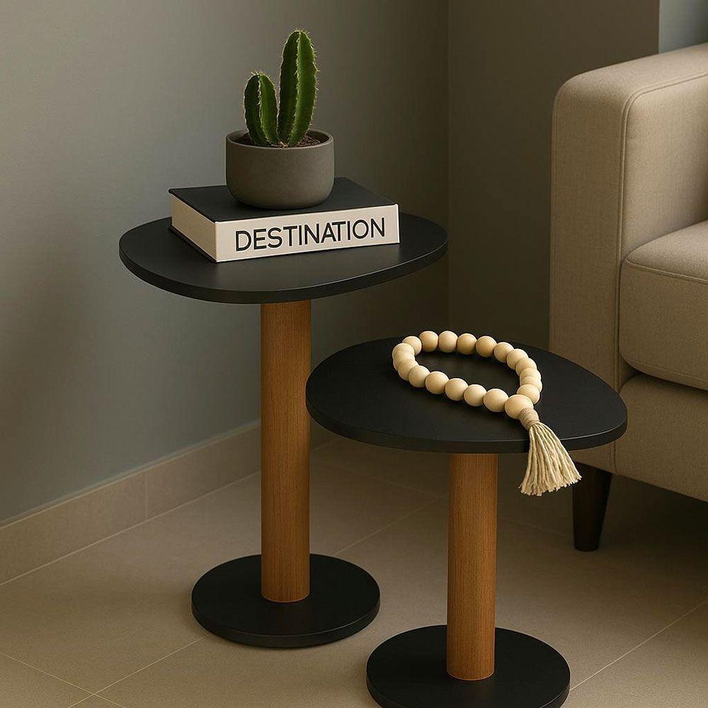 Kit 2 Mesas Laterais De Canto Monopé Com Tampo Orgânico Cor Preto - 3