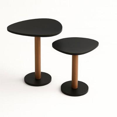 Kit 2 Mesas Laterais De Canto Monopé Com Tampo Orgânico Cor Preto