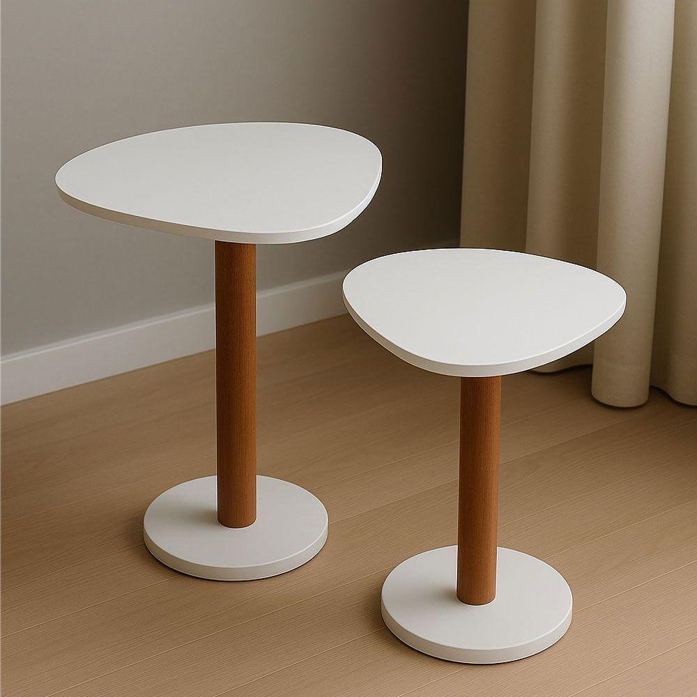 Kit 2 Mesas Laterais De Canto Monopé Com Tampo Orgânico Cor Branco - 2