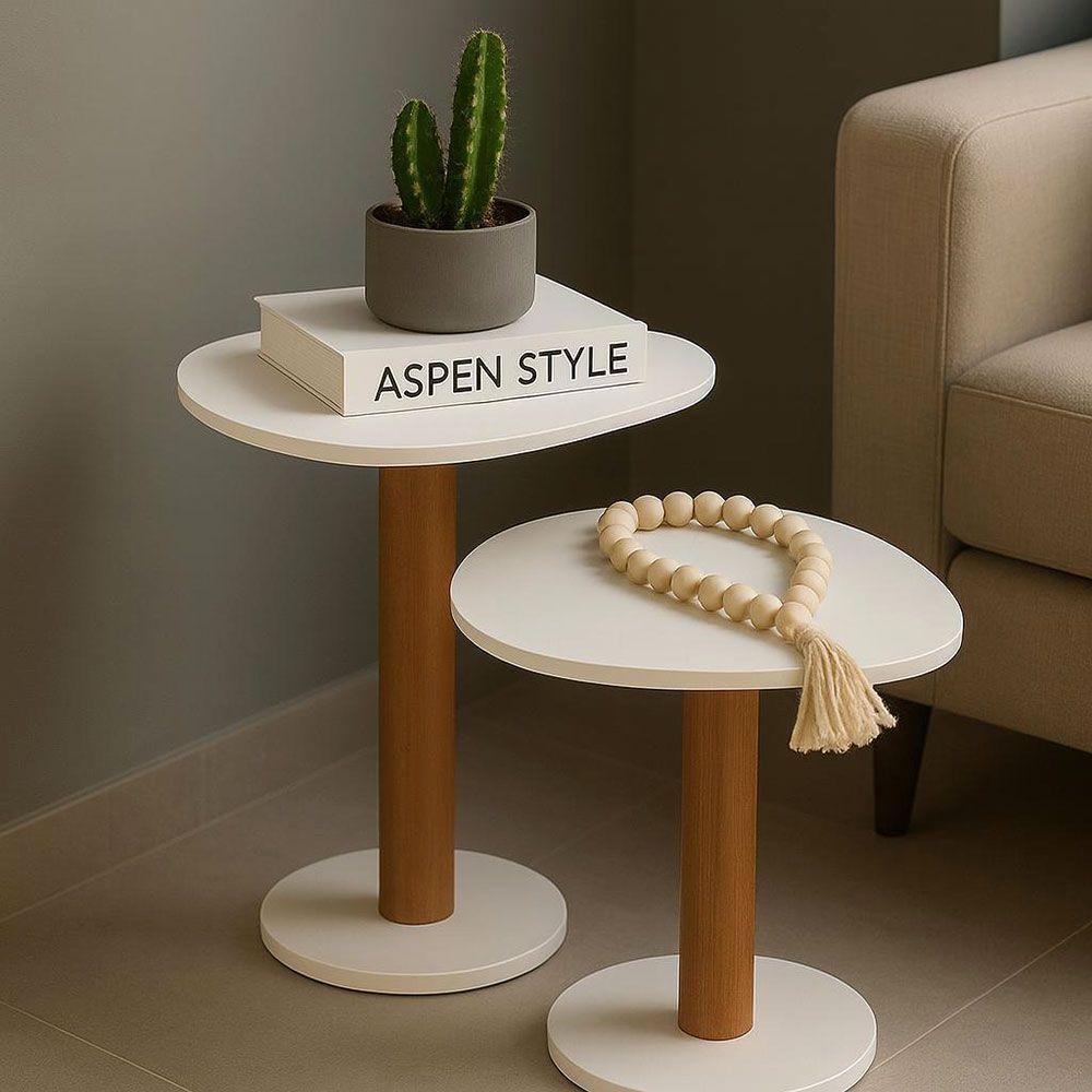 Kit 2 Mesas Laterais De Canto Monopé Com Tampo Orgânico Cor Branco - 3